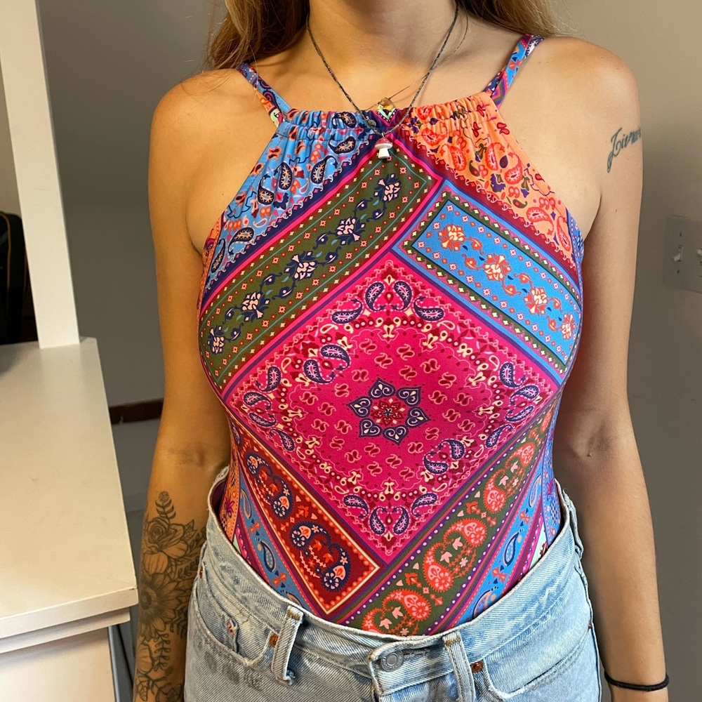 Women's Multicolor Bandana Print Halter Top